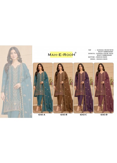 Mah-E-Rooh 4243 Designer Pakistani Suit Collection | Heavy Embroidery Rangoli Crush Salwar Suit with Dupatta