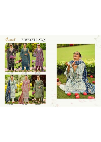 COSMOS FASHION RIWAYAT VOL-1 LAWN COTTON CHIKANKARI EMBROIDERED SUIT